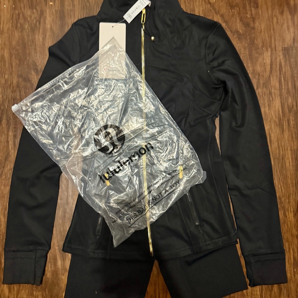 Lululemon Black Gold Zipper Define Jacket and Shorts